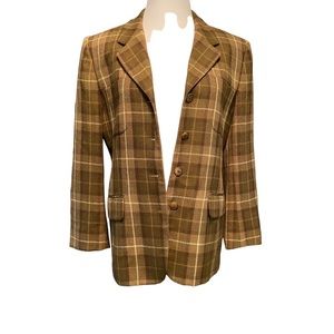 Jones New York Petite Olive GreenPlaid Wool Blazer